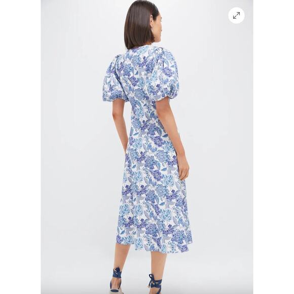 Tuckernuck Hyacinth House  Steel Blue Floral Brody Midi Dress Sz XS - Picture 4 of 8